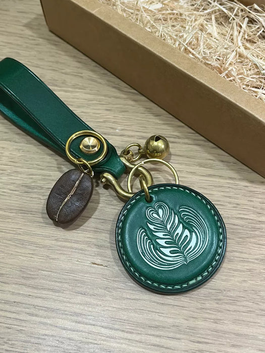 Handcrafted Genuine Leather Keychain – Latte Art Edition